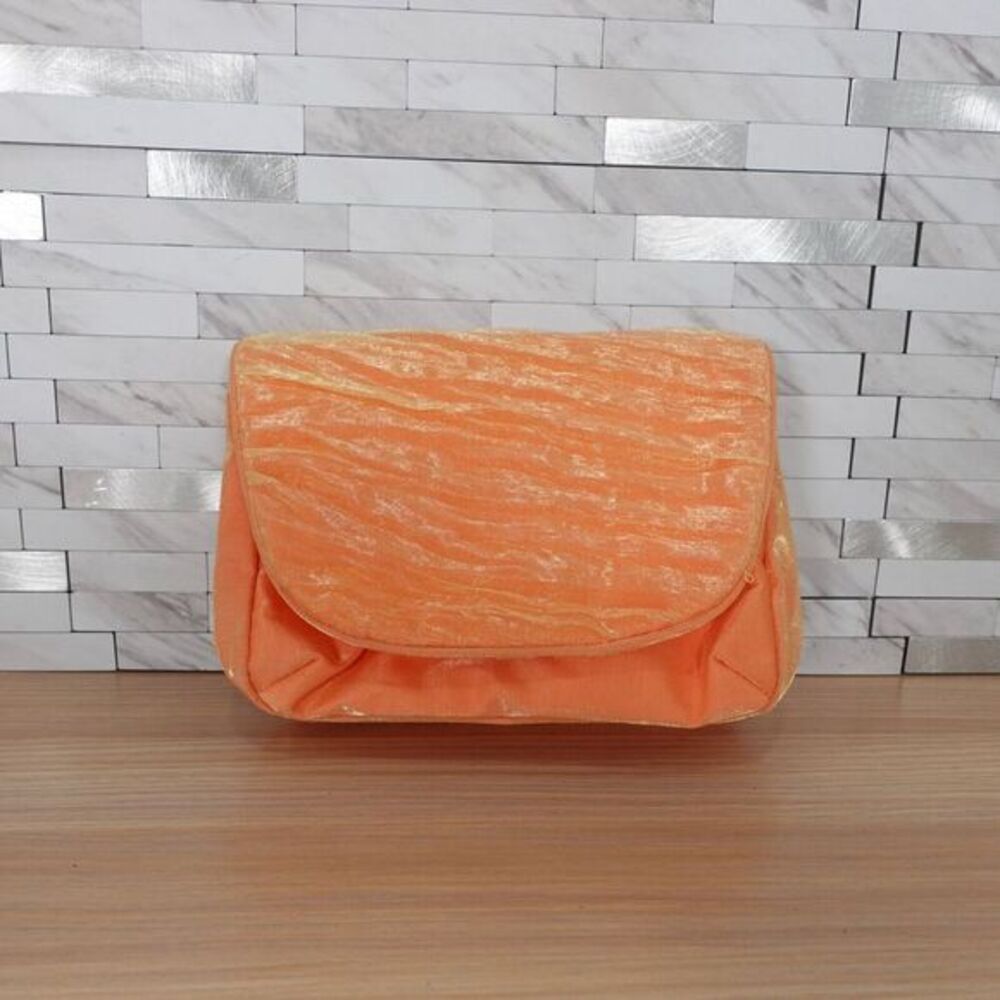 VINTAGE 90s Y2K Clutch Purse Orange Sherbet Evening Pouch Shimmer Party NOEVIR
